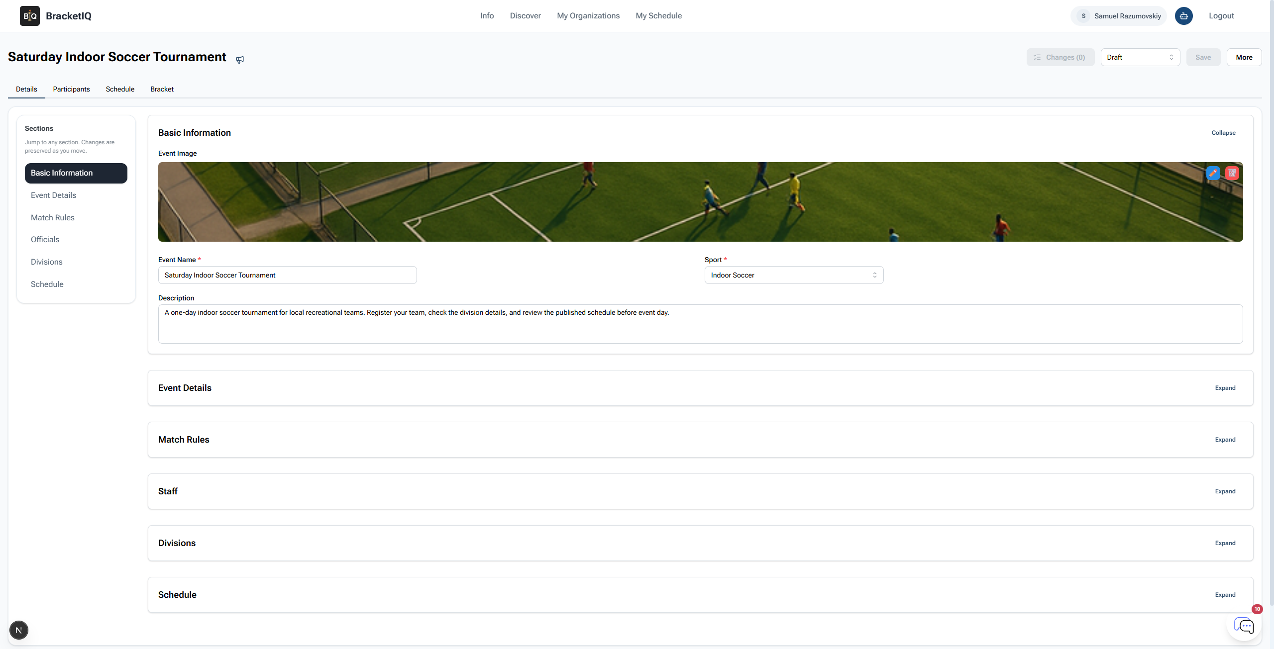 Created tournament dashboard in BracketIQ