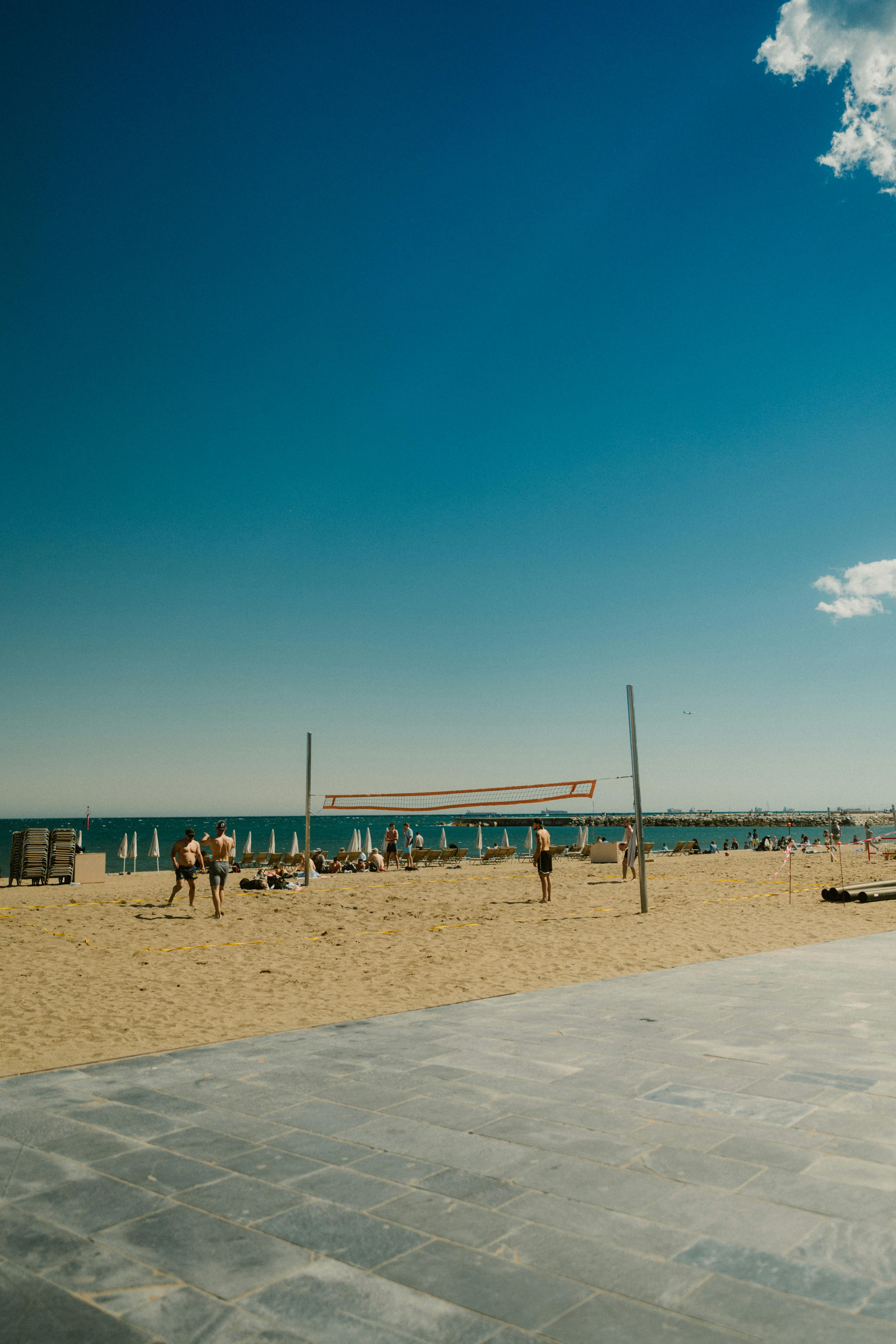 Beach volleyball court near the water