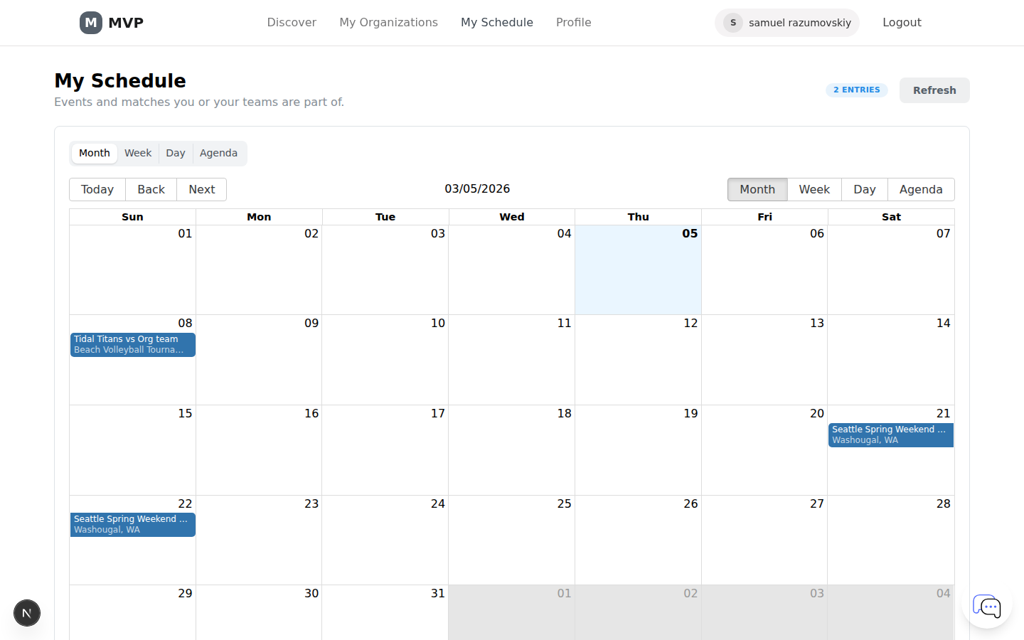 Web personal schedule dashboard